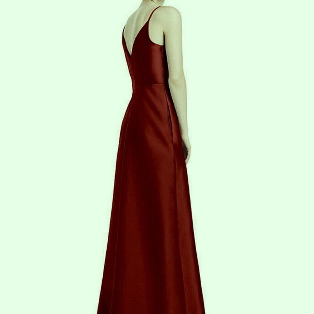 Alfred Sung Burgundy Draped Wrap Satin Maxi Dress With Pockets - Picture 3 of 4